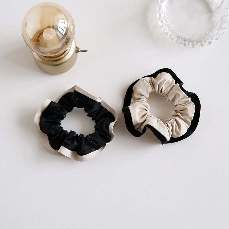 質感拼色皮質髮圈-米色