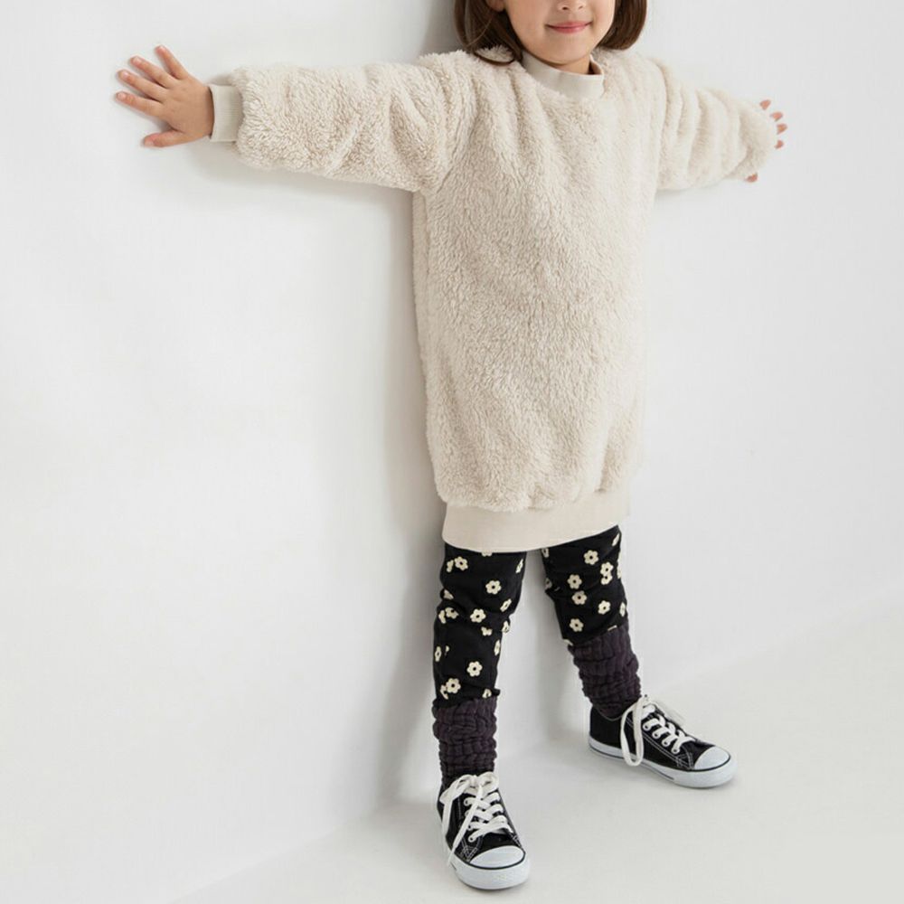 泰迪熊雙面毛絨可愛長袖洋裝-象牙白