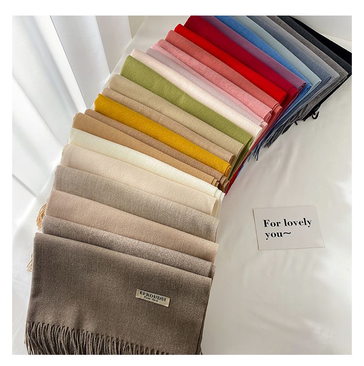 編媽精選 - 仿羊絨流蘇圍巾-薑黃色 (65x180cm)