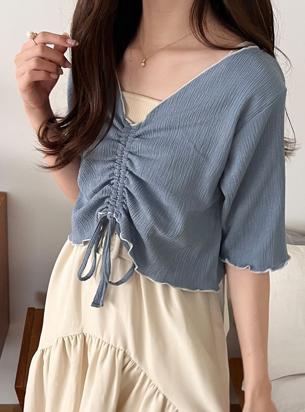 日本 GRL - 可愛木耳捲邊兩件式洋裝-黑 (F)