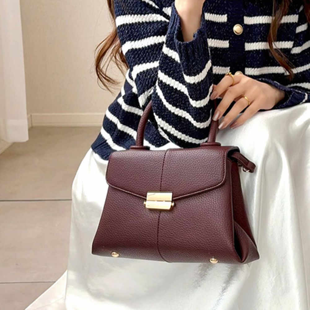 2way金屬扣翻蓋手提/側背小包-酒紅 (F)