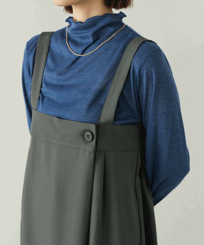 日本 Bab - 斜紋布優雅摺線工裝風吊帶裙-深灰