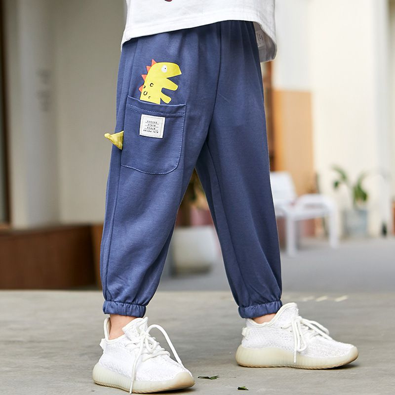 立體圖樣束口長褲/防蚊褲-小嘴嘴恐龍-牛仔藍