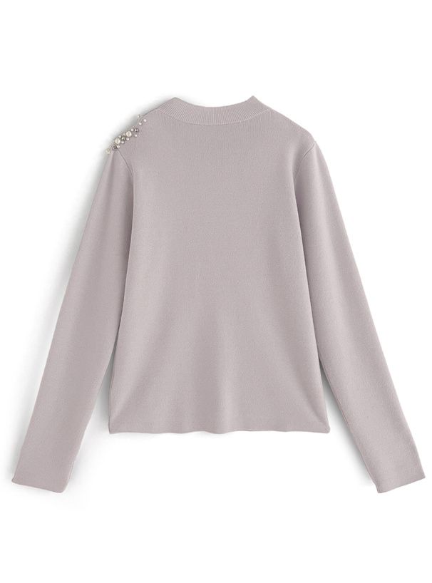 日本 GRL - 聯名款 優雅挖肩珍珠點綴長袖上衣-淺紫