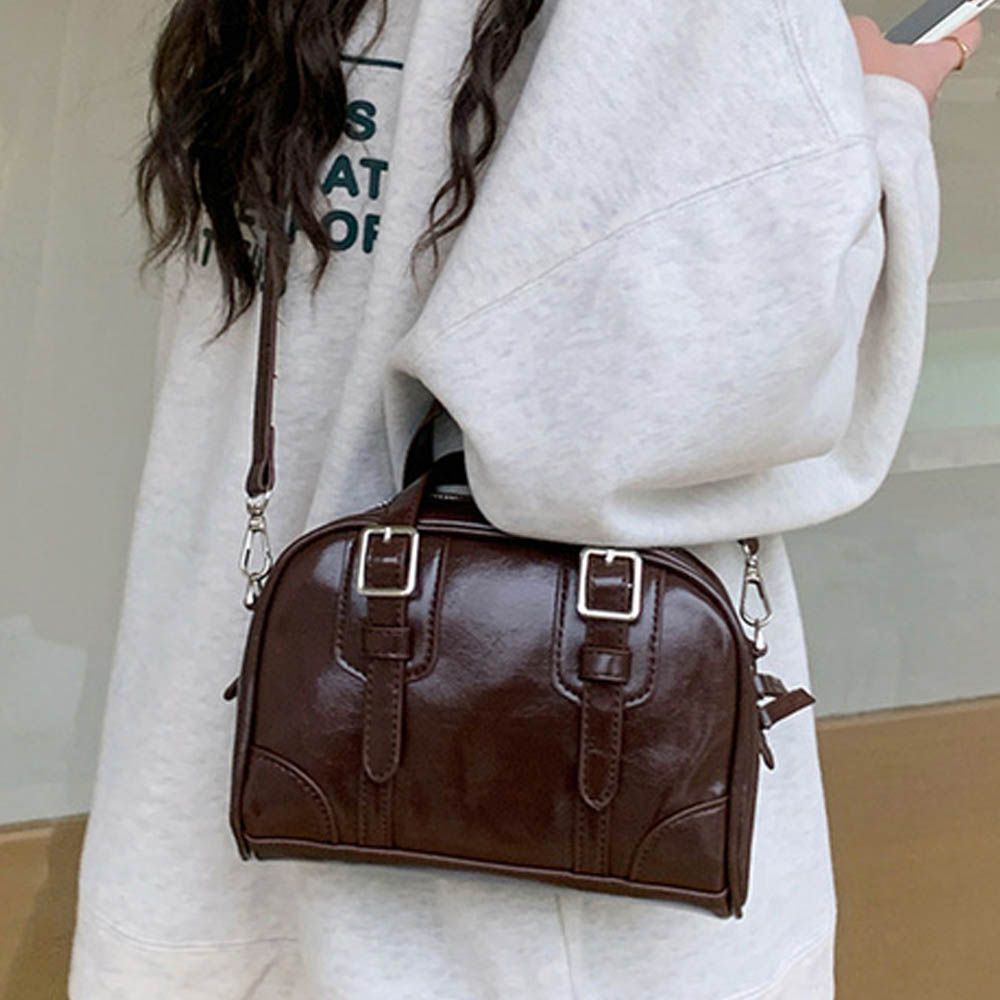 2way漆皮感手提/側背波士頓包-咖啡