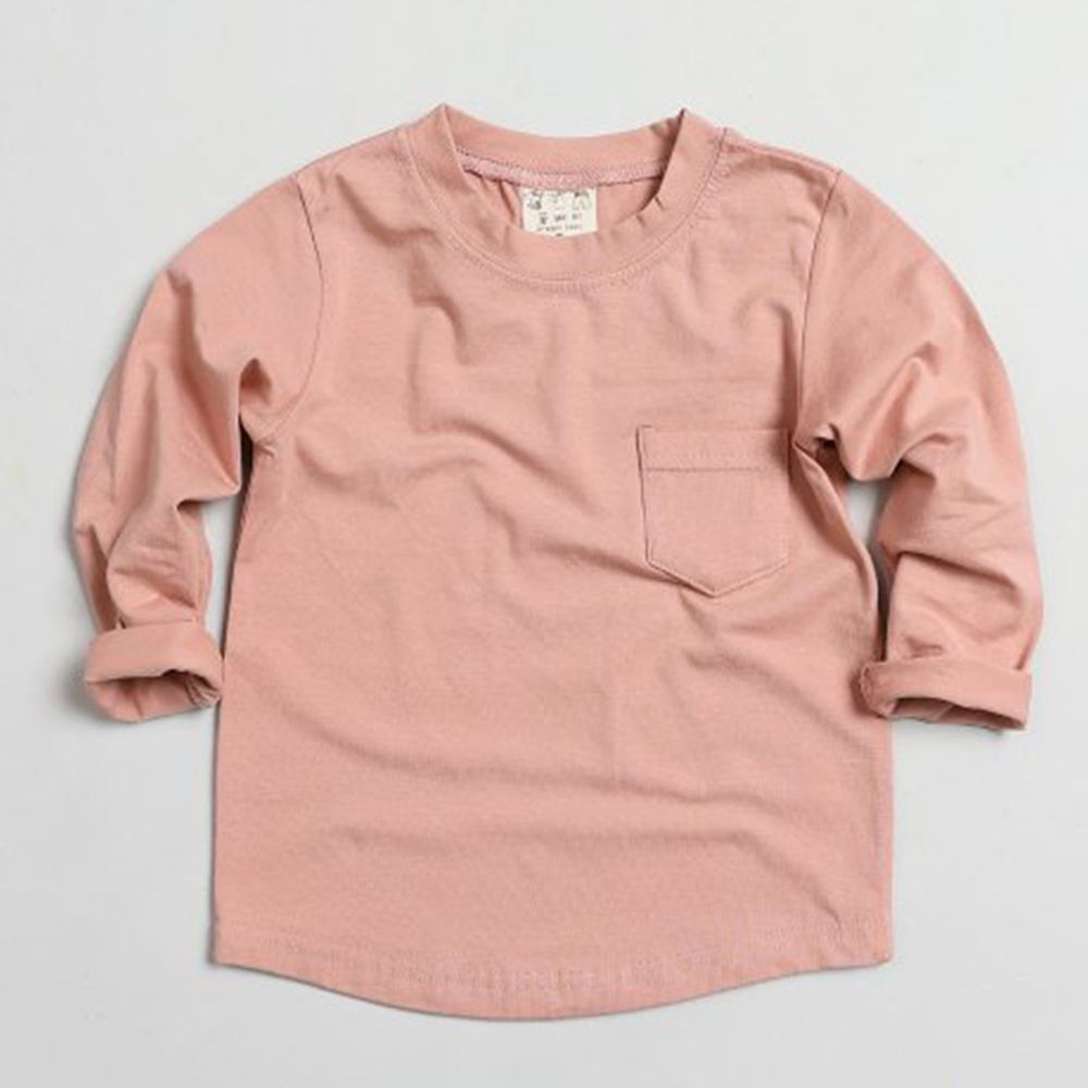 韓國製 - 小口袋莫代爾混紡上衣-粉紅