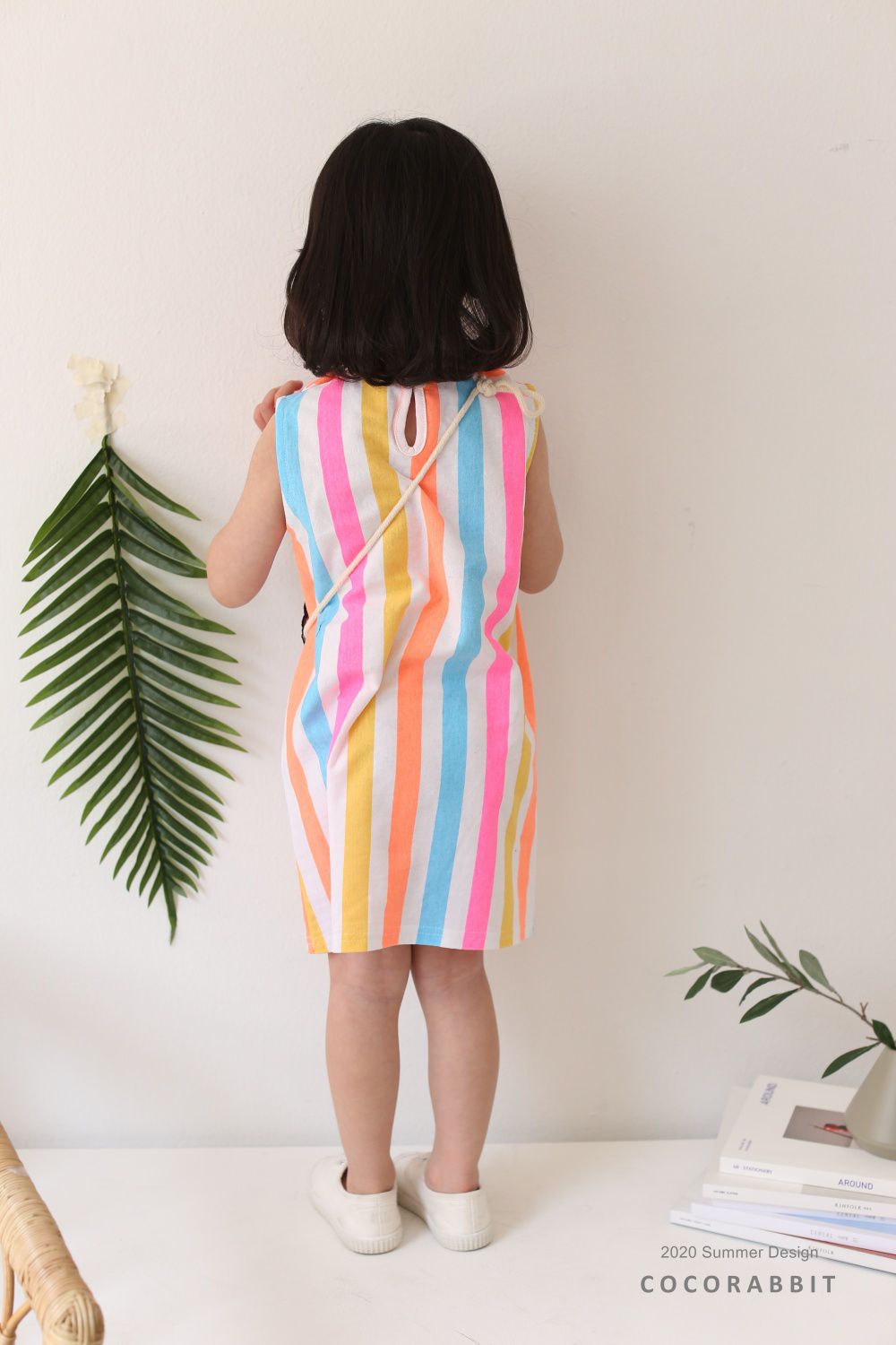 韓國 Coco Rabbit - (剩S)爆米花包包彩虹蝴蝶結洋裝-天藍/粉紅