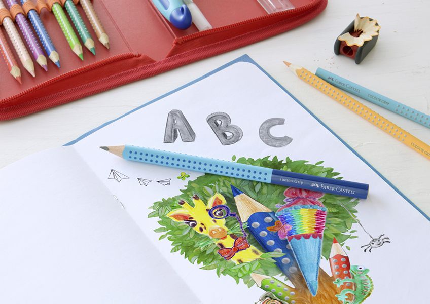 輝柏 FABER-CASTELL - 學齡大三角粗芯雙色鉛筆-藍色-盒裝12入