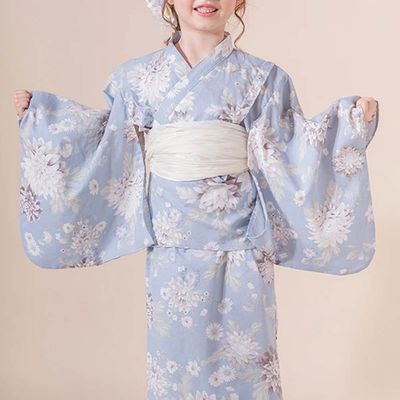 日本 Catherine Cottage - 夢幻2way純棉兵兒帶浴衣(可當洋裝)-歐風花卉-水藍