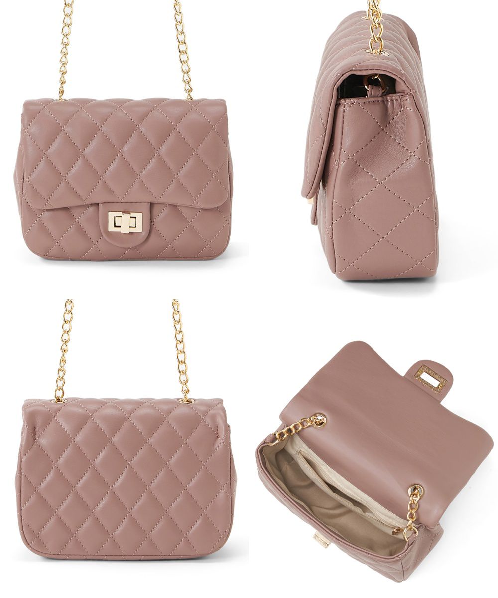 日本 GRL - 菱格紋金屬鏈仿皮小側背包-波爾多紫