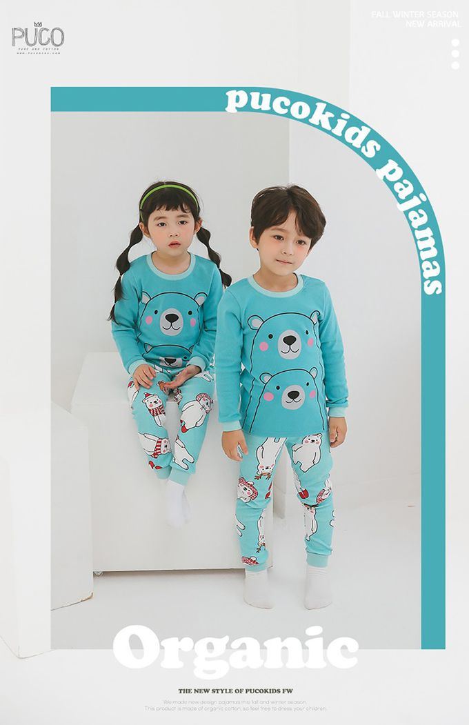 正韓 Puco - 超優質嬰幼兒/兒童長袖100% 有機純棉家居服/睡衣-抱抱北極熊