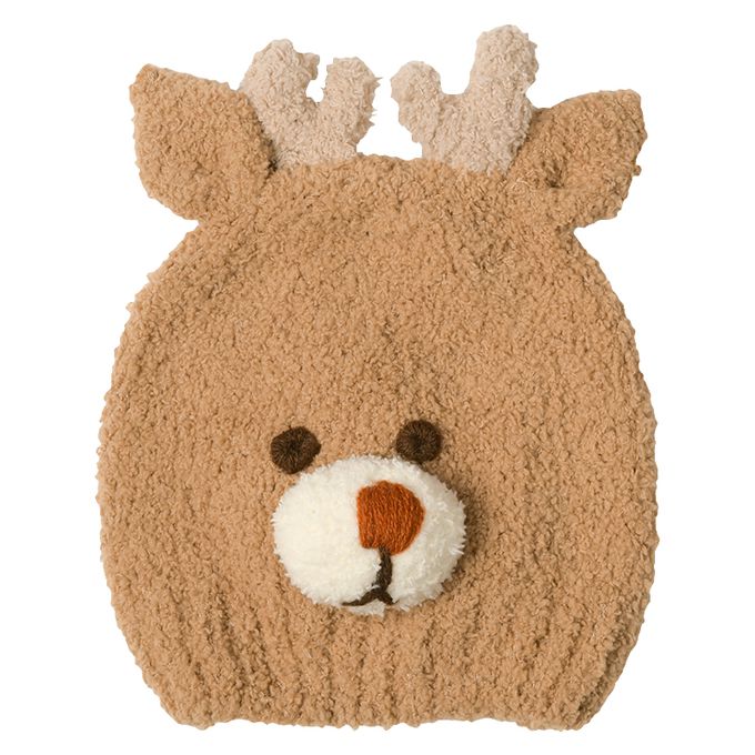 akachan honpo - 毛茸茸動物針織帽-摩卡色