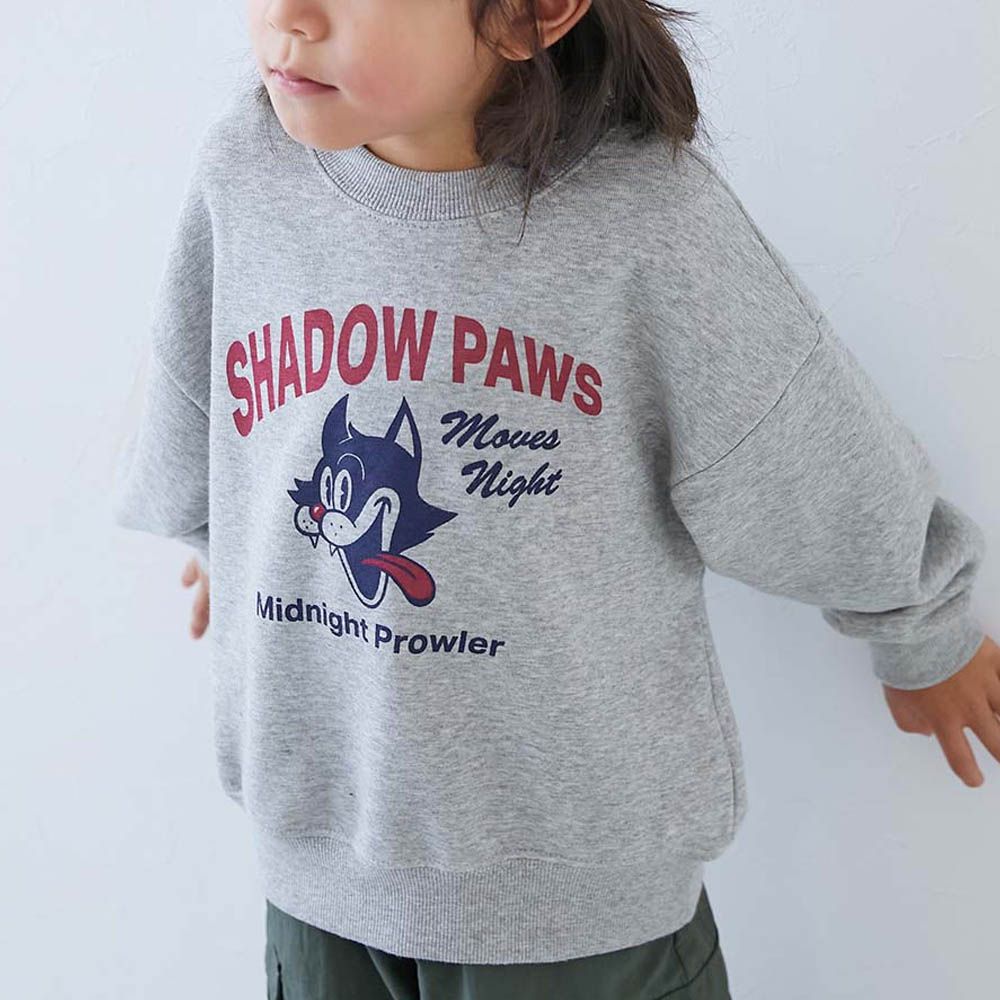 熱銷定番 印花縮口長袖上衣-黑貓-灰