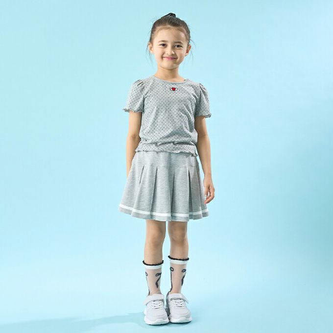 日本 Lycee mine - 水手風百摺短裙-(內襯安全褲)-淺灰