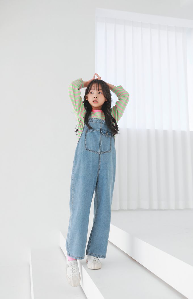 韓國 J KIDS - 頑皮牛仔連身吊帶長褲-淺藍