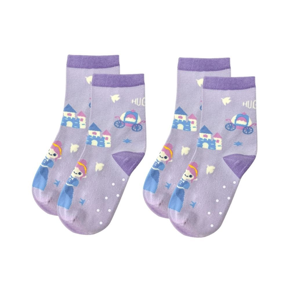 舒適中筒兒童襪子(兩雙)-亮麗公主-(背包同花色/親子棉襪)