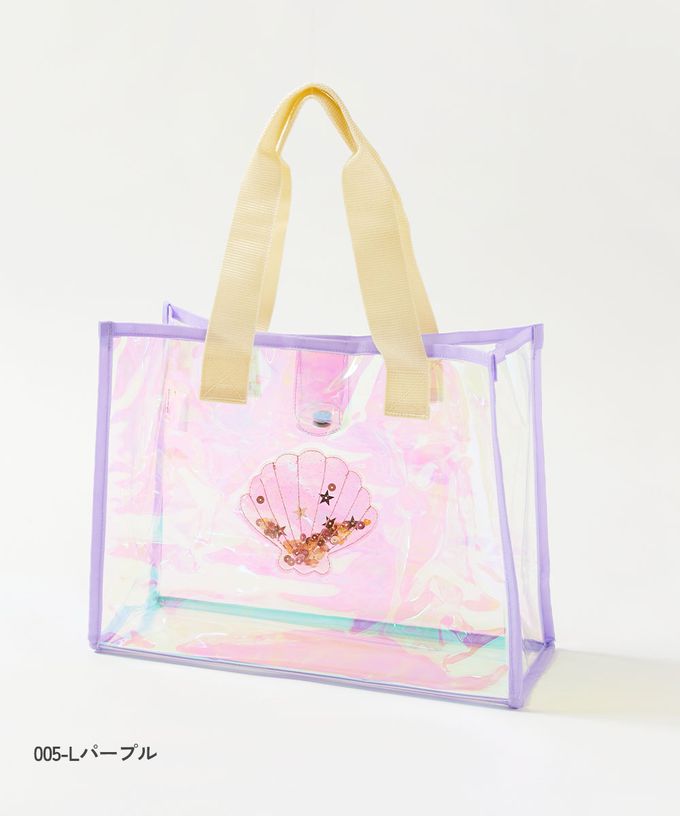 日本 devirock - 獨角獸色系閃亮愛心PVC防水游泳包-藍粉系 (27x35x14cm)