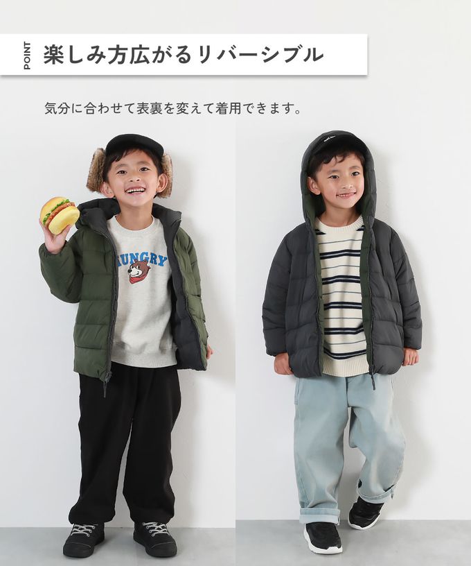 日本 devirock - 2Ｗay防風保暖纖維羽絨連帽外套(可機洗)-深藍x深灰