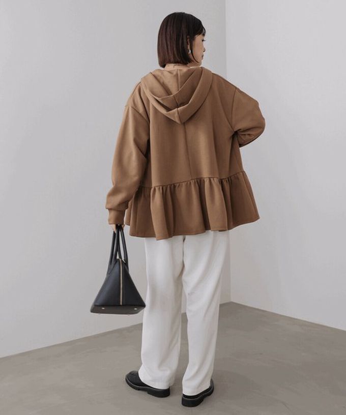 日本 Bab - 可愛荷葉下擺連帽運動風外套-黑