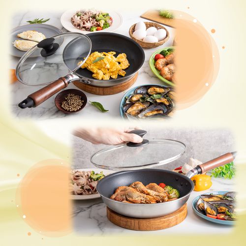 日本製Plateado EM複合金不沾平炒鍋28cm(含蓋)可用金屬鏟/IH可用鍋