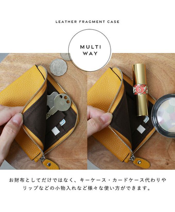 日本 LIZDAYS - 真皮迷你超輕巧拉鍊短夾-卡其 (11x9.5x1.5cm)