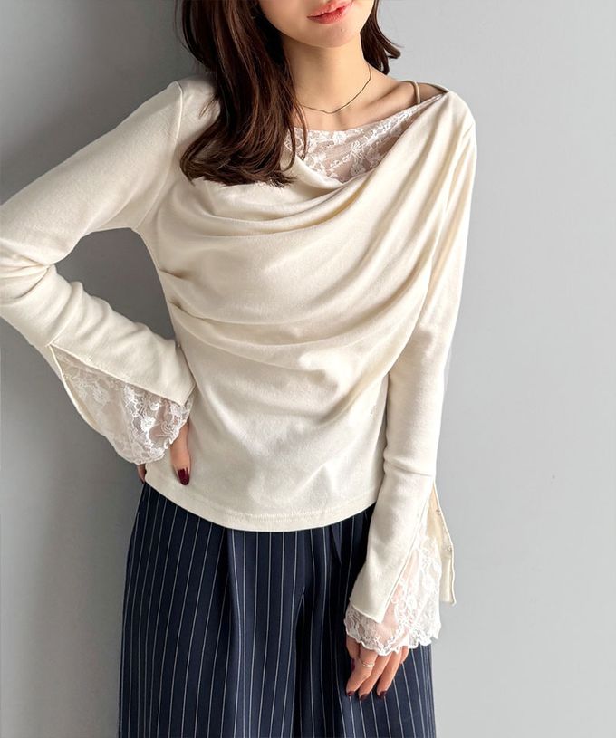 日本 Classical Elf - 蕾絲皺摺美型喇叭袖上衣-淺灰