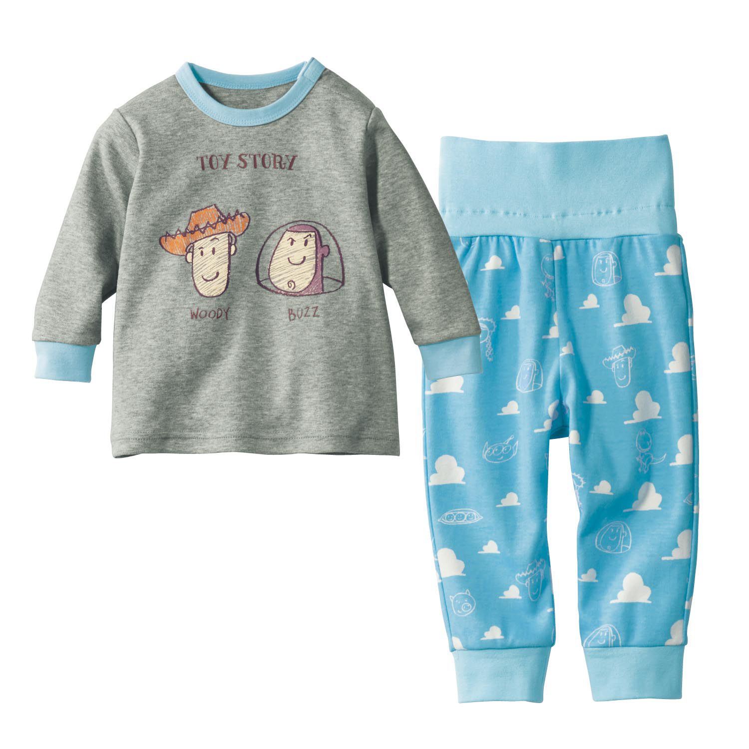 日本千趣會 - 迪士尼小童純棉腹卷長袖家居服/睡衣-玩具總動員-水藍X灰