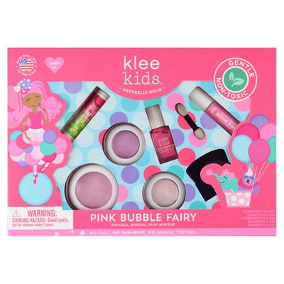 美國 Klee Kids - 粉紅泡泡玩美彩妝組-牡丹粉礦物眼影 (2g)+芭比粉礦物眼影 (2g)+蜜糖粉礦物腮紅 (3.5g) +粉紅泡泡水性指甲油 (5ml)+西瓜紅亮光潤唇膏 (4.2g)+邁阿密陽光滾輪香水棒-莓果泡泡糖 (5ml) +雙頭眼影棒+腮紅刷 （共8件）
