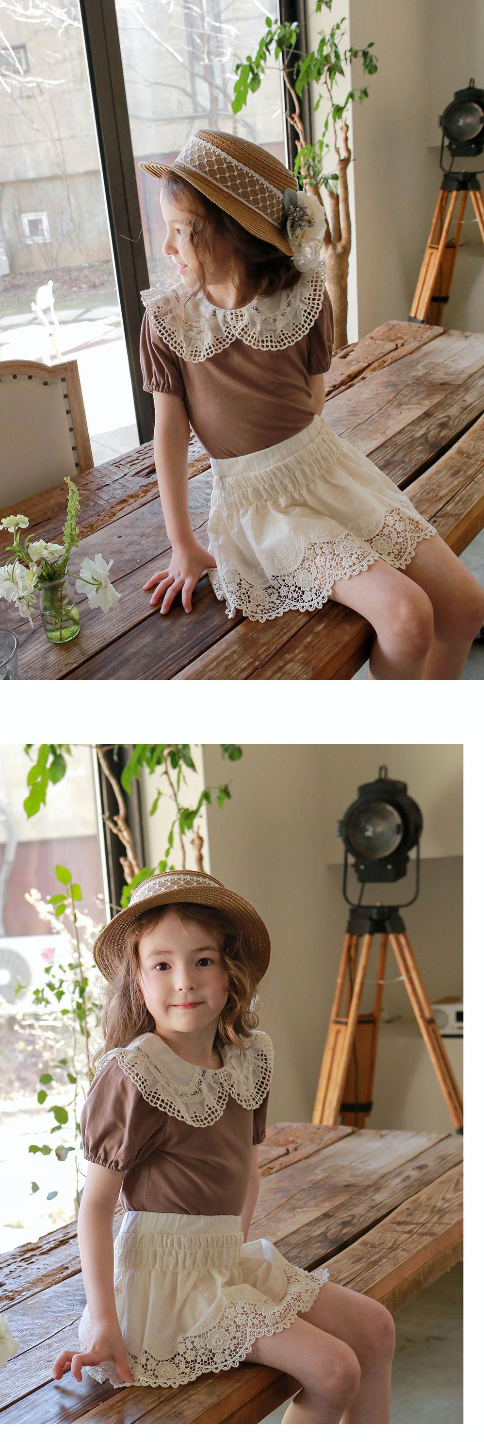 韓國 PuellaFLO - 唯美花朵菱格紋蕾絲草帽 (3-7Y適用)