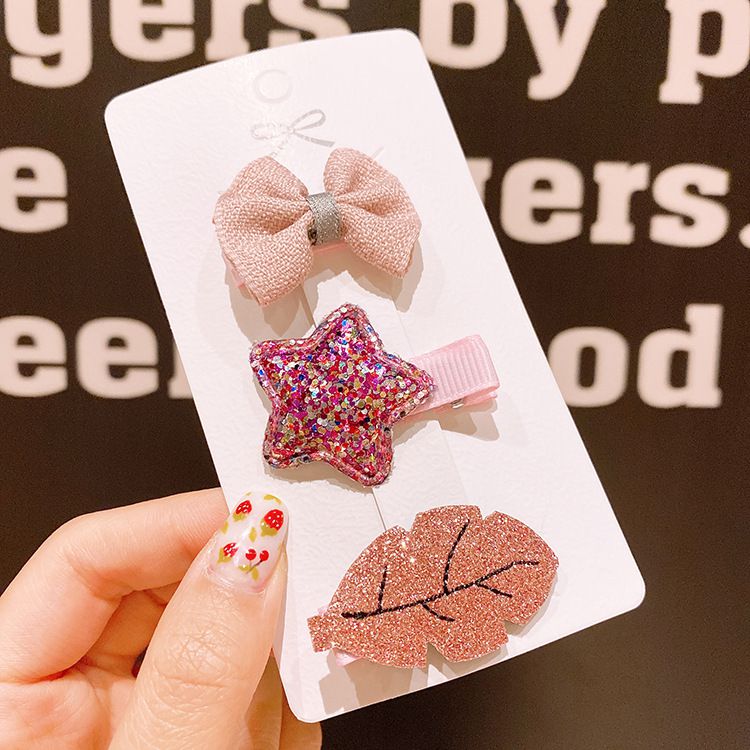 Q萌布藝兒童髮夾4入組-蘋果+蝴蝶結