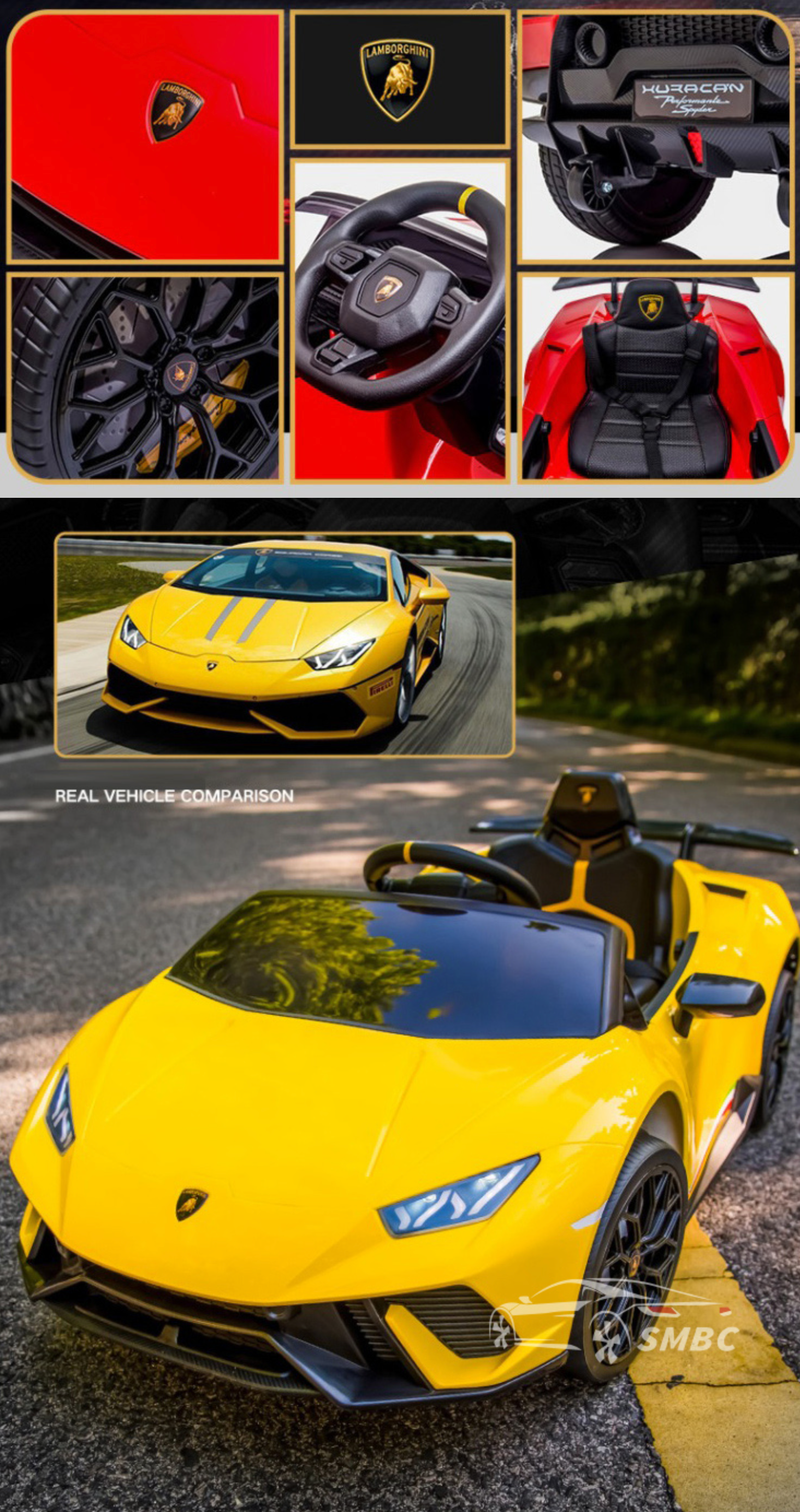 聰明媽咪兒童超跑 - 藍寶堅尼 Huracan 原廠授權 四驅兒童電動車-拋光黃