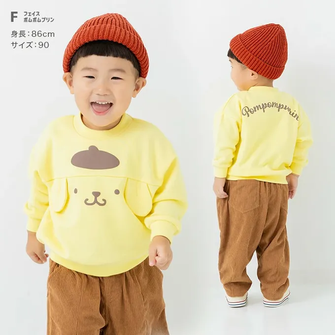 日本 Chil2 - 限量聯名 裏毛印花大學長袖上衣-卡通三麗鷗-大臉凱蒂貓-米杏