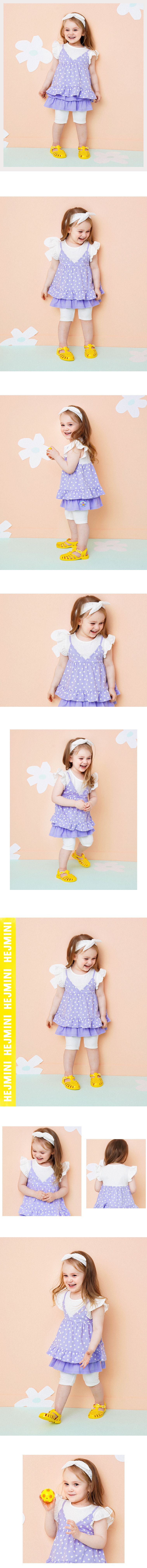 韓國 HEJMINI - 假兩件小白花荷葉下擺上衣