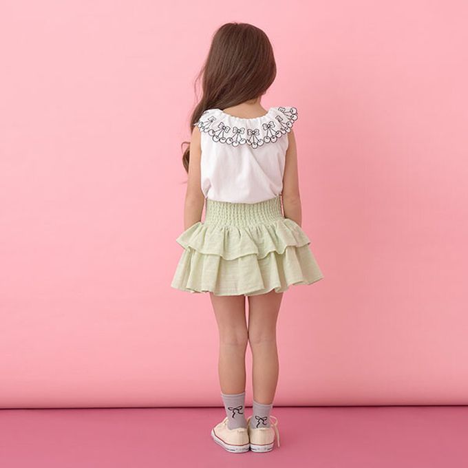 日本 Lycee mine - 精緻櫻桃蕾絲領無袖上衣-綠