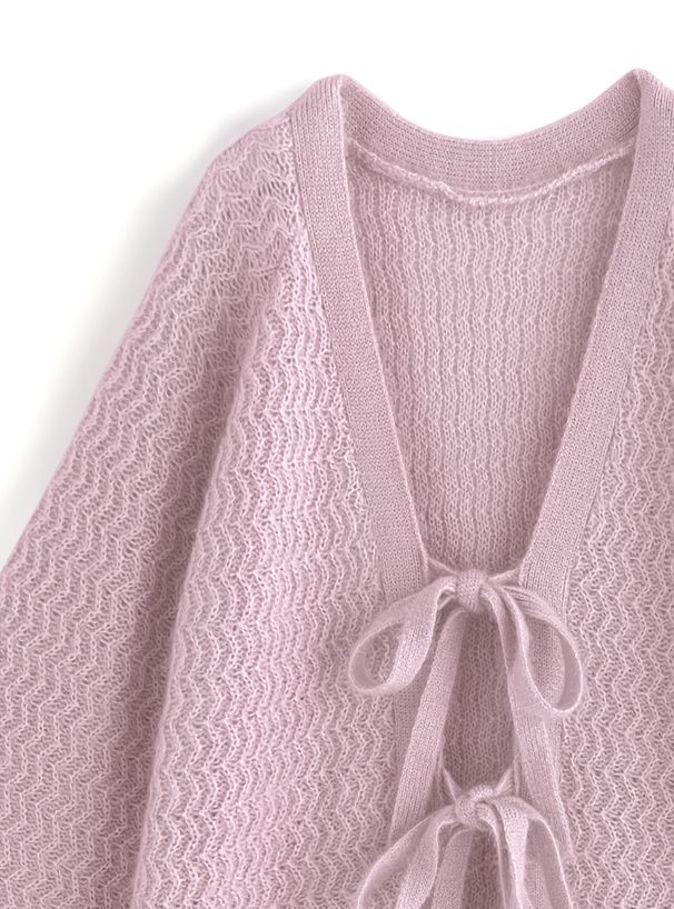 日本 GRL - 甜美綁帶開襟針織外套-淺粉 (F)