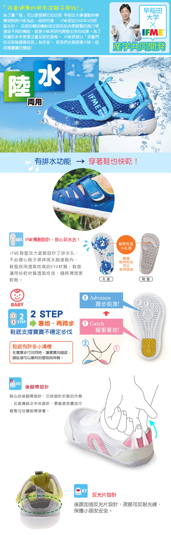 日本IFME - 軍藍和風寶寶機能水涼鞋