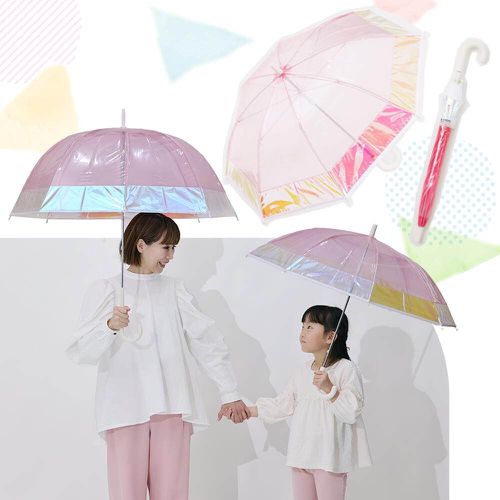 兒童雙色外圈霓虹透明直傘-粉紅 (50cm)