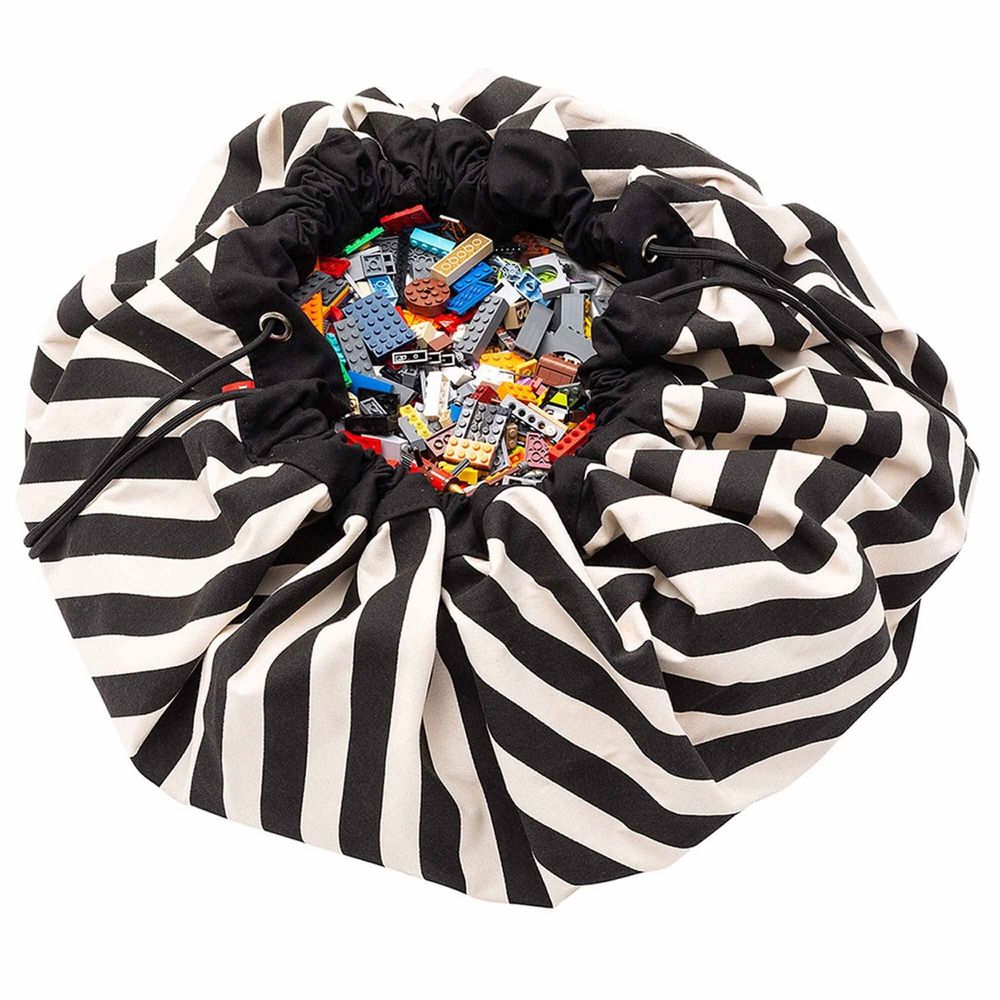 比利時 Play & Go - 玩具整理袋-條紋黑-展開直徑 140cm/重量 850g/產品包裝 24.5×21.5×5.5cm