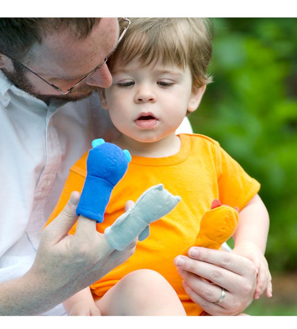 美國 green sprouts - 寶寶有機棉手指玩偶3入組-灰/綠/橘