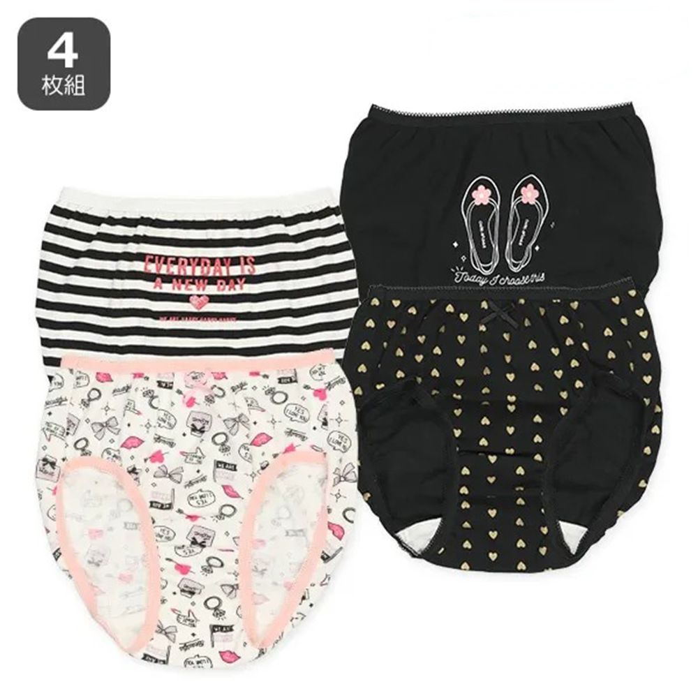 混棉透氣女孩內褲(4件組)-化妝品/鞋子/愛心-黑白系