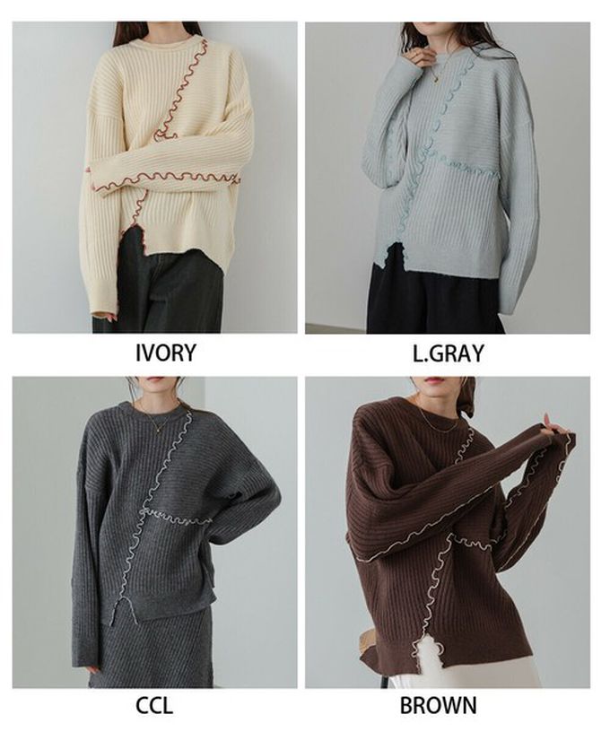 日本 Bab - 柔美曲線點綴寬鬆感針織上衣-咖啡