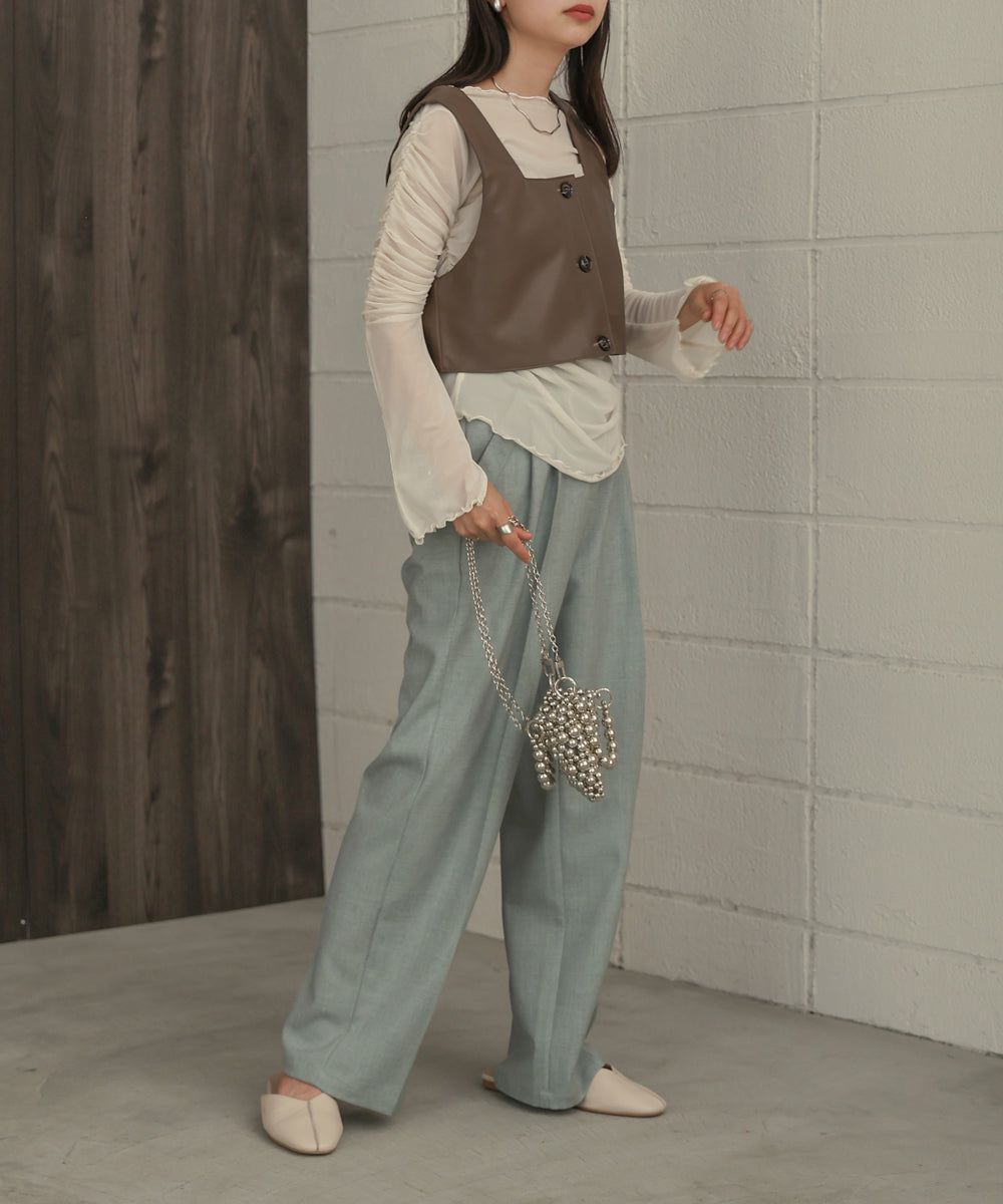 日本 Bab - 時尚透感抓皺長袖內搭/上衣-深可可