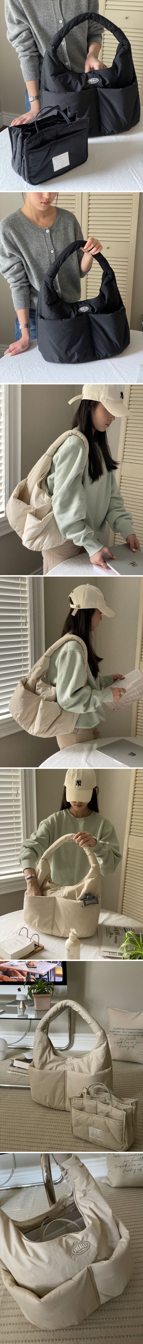 韓國 THEALLY - 生活防水尼龍麵包肩背包-象牙白