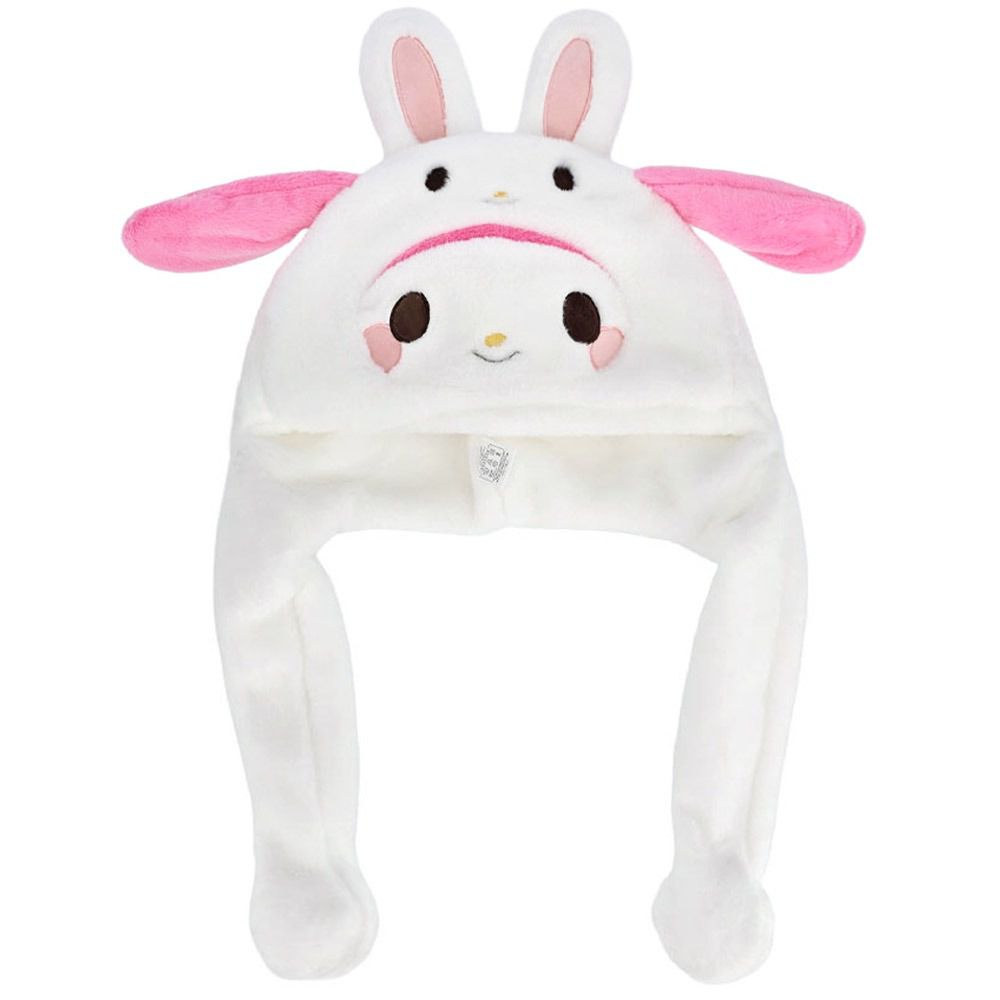(耳朵可動)造型毛絨帽-卡通人物美樂蒂兔子-白