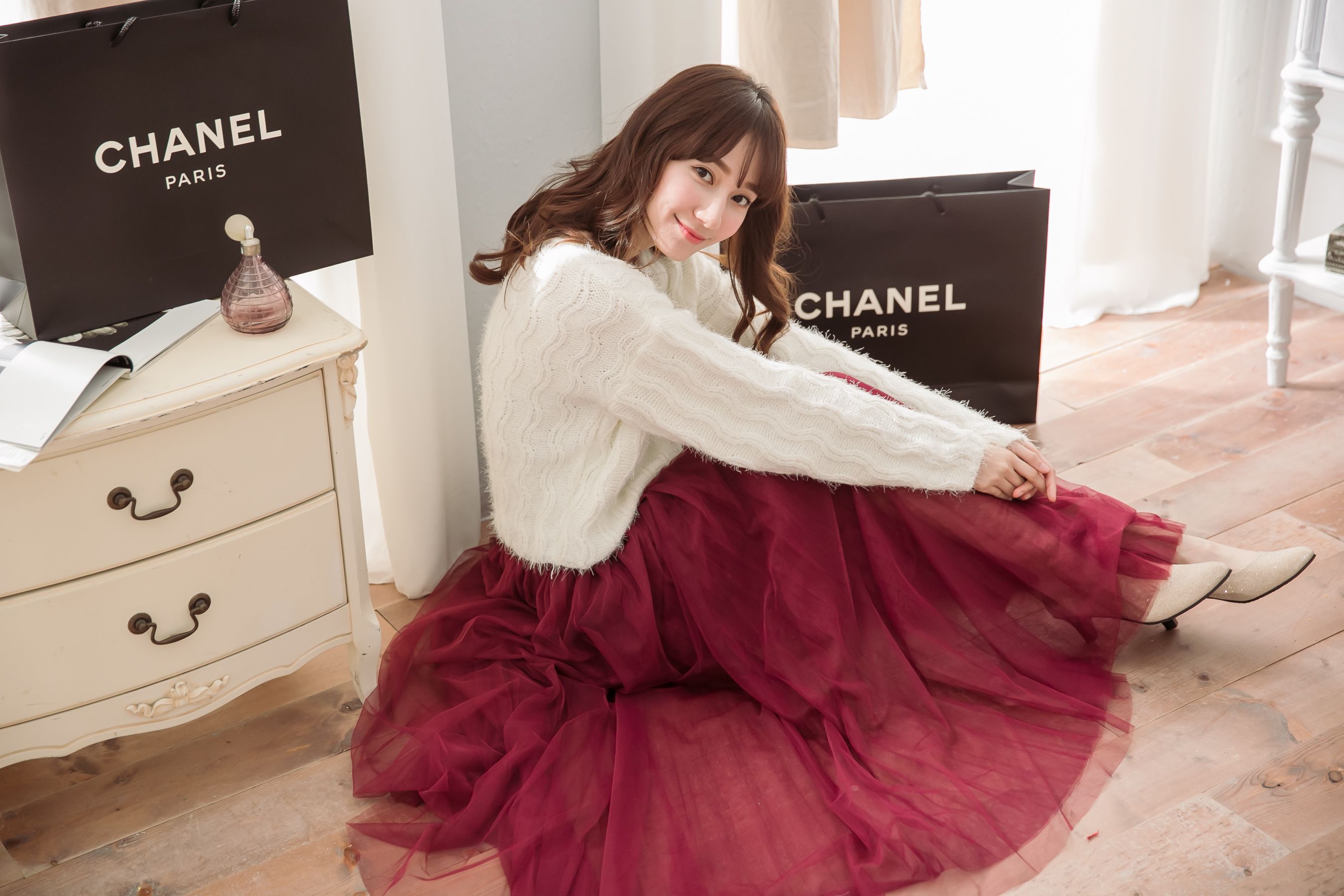 Peachy - 獨家訂製綿柔法式浪漫三層蓬紗裙-三層蓬版-性感酒紅 (F)