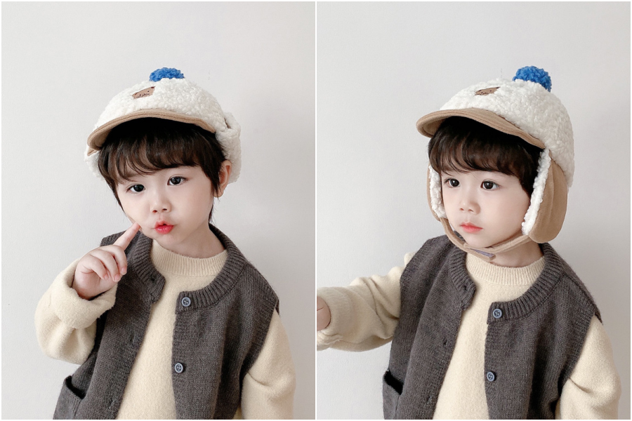 毛絨絨鴨護耳毛帽-白色 (47-50CM(建議2歲-4歲))