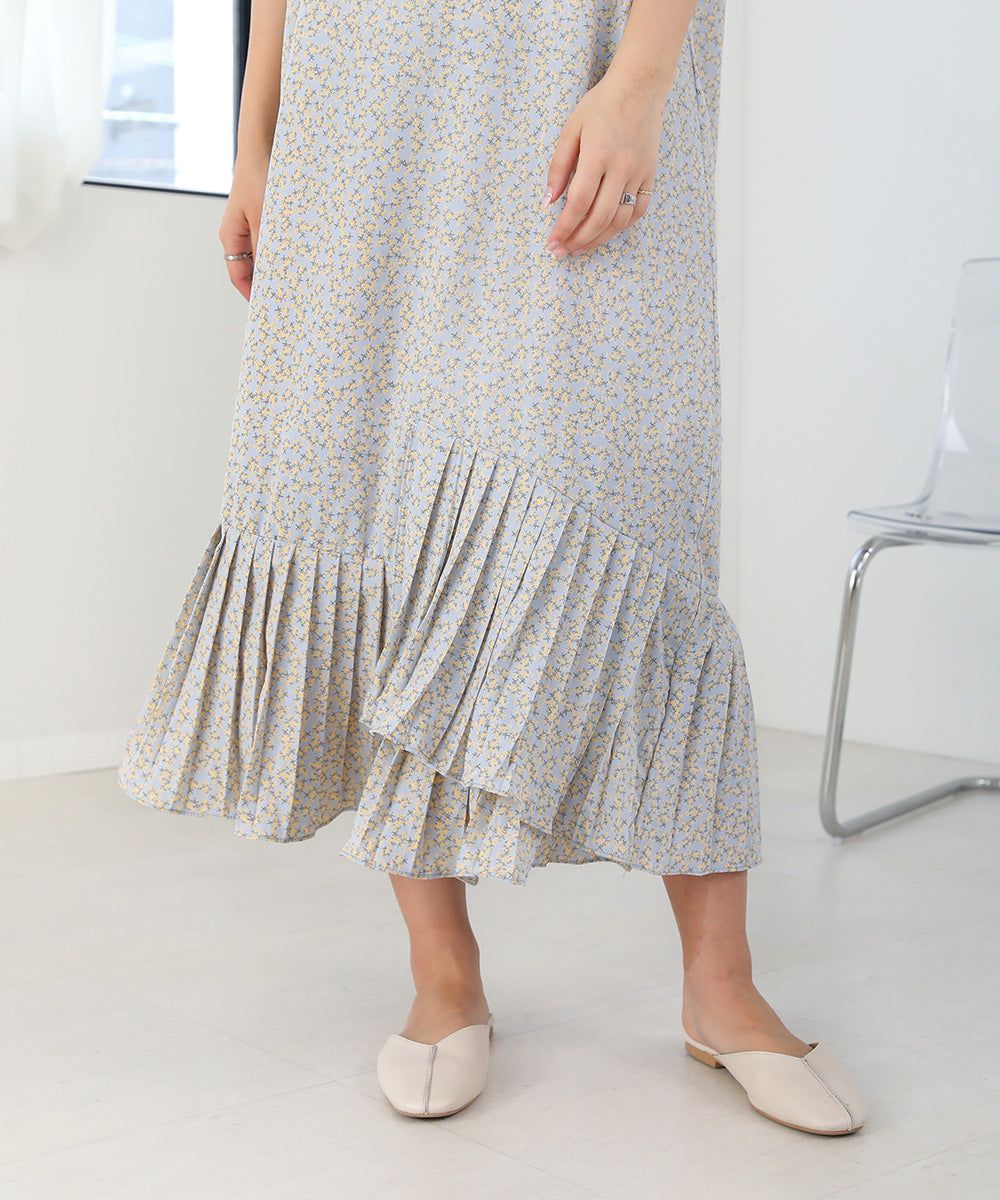 日本 Bab - 圓領碎花糖果袖洋裝-奶油白