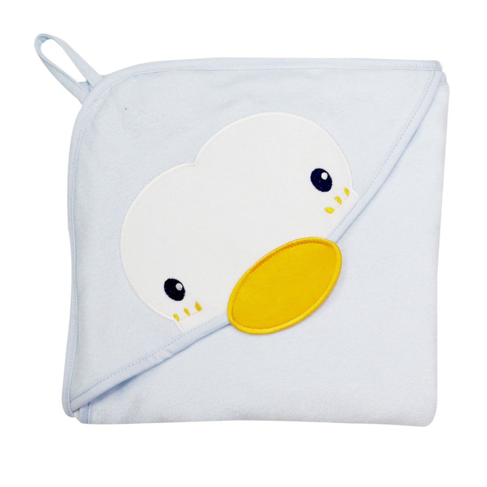 PUKU 藍色企鵝 - 造型連帽紗布浴巾-水色 (75*75cm)