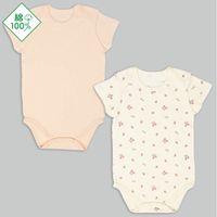 akachan honpo - 短袖包屁衣2件組-蓬鬆棉套頭式 草莓-橘色