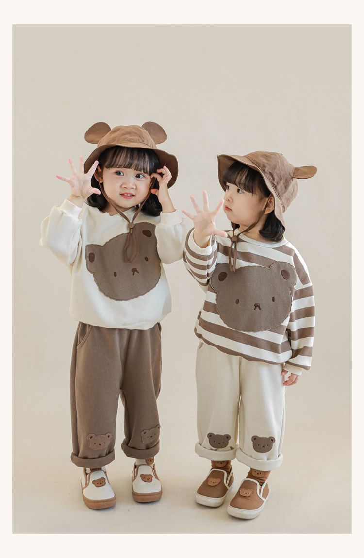 童趣造型吊帶長褲-熊熊小口袋-米白色